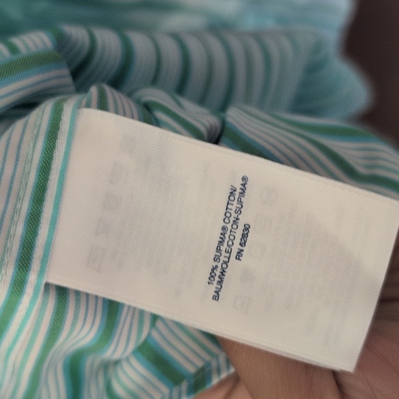 Lands' End Blue Stripe Supima No Iron Supima Pinpoint Short Sleeve Button Down - Picture 6 of 7